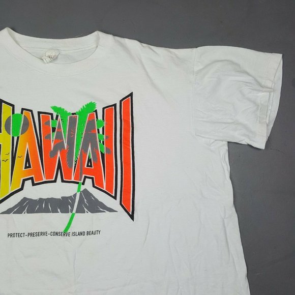 Vtg 90s Hawaii T-Shirt XL Neon Spell Out Protect - Picture 7 of 11